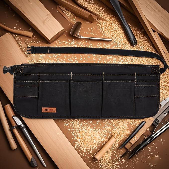 Canvas Work Tool Apron 10 Pockets Waist Apron for Men Women,Adjustable Buckle Closure Tool Bags for Outdoor Work, Woodworkers, Artists and Craftspeople(Black)