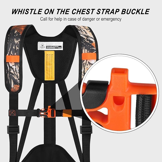 KalkalTree Stand Harness, Adjustable Hunting Safety Harness with Whistle Aid, Lightweight, Camouflage Colors, Size M-3XL