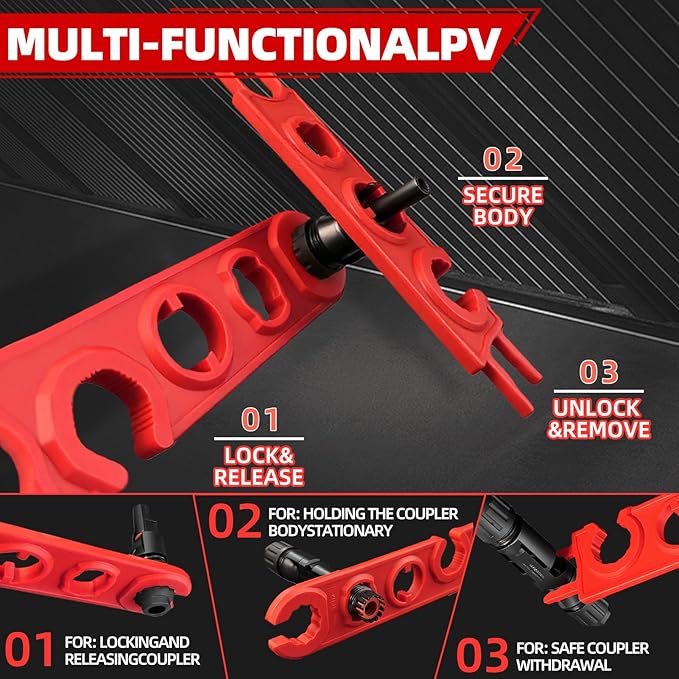 51 PCS Solar Crimper Tool Kit, Solar Panel Connector Crimping Tool with 24 Pairs Connectors,1 PCS Wire Crimper,2 PCS Multi-Functional Spanners Wrench for PV System Assembly and Installation