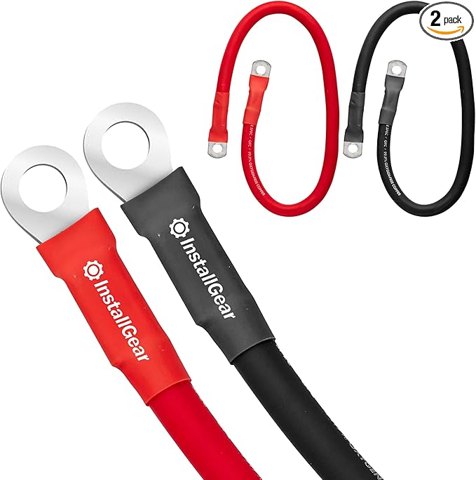 InstallGear 1/0 Gauge Wire - 2 Feet OFC Battery Power Inverter Cable Set - Durable PVC Jacket and Tinned Copper Lugs - Reliable 1/0 Battery Cable for Car, RV, Marine, Solar