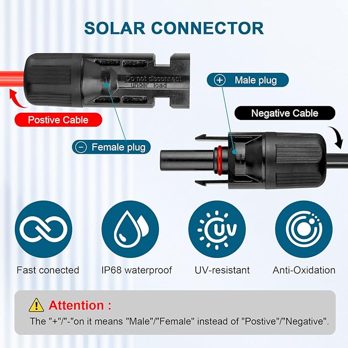 10 AWG Solar Extension Cable 3FT, Flexible Solar Panel Wire with Male to Female Connector Parallel Tinned Copper Wire for Solar Panel, Automotive, RV, Boat, Outdoors