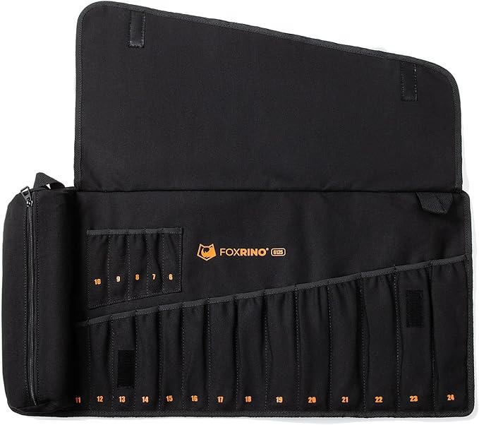 Wrench Roll, Wrench Roll Up Pouch, 19-Pocket Heavy Duty Canvas Wrench Organizer Bag for Metric Combination Wrenches, Portable Tool Roll Bag, Gifts for Men for Christmas(Black, 19+1 Metric)
