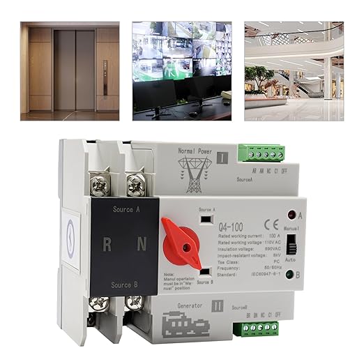 MINI Dual Power Automatic Transfer Switch 110V AC 2P 690V 50Hz Dual Power Automatic Toggle Controller 63A, 80A, 100A(Optional) PC Level (2P 100A)