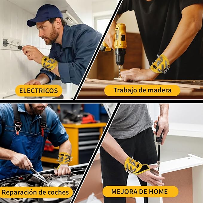 Magnetic Wristband with Super Strong Magnets Holds Screws, Nails, Drill Bit. Unique Wrist Support Design Cool Handy Gadget Gift for Fathers (B)