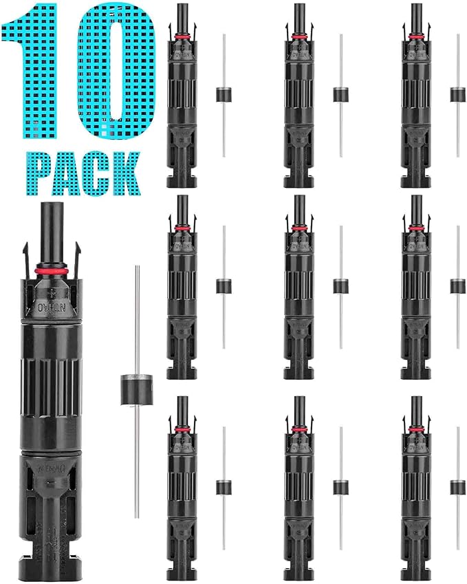 Jtron 10 PCS PV Solar Panel Connector Male/Female 1000V 20A Built-in Diode Inline Fuse Solar Wire Connectors Waterproof Anti-backflow (20A)