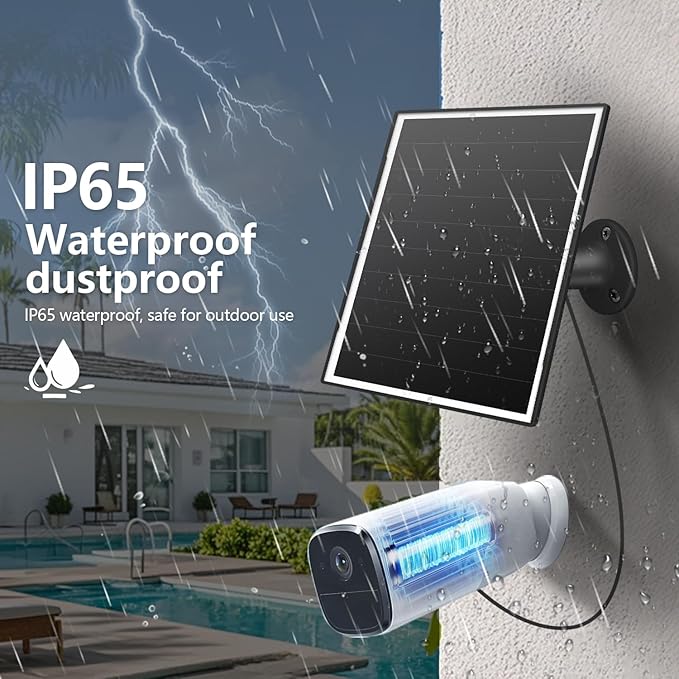 8W Solar Panel for Outdoor Security Camera, 5V Micro USB and USB - C Solar Panel Charger ，Fits Eufy/Wyze/Reolink DC 5V Output, IP65/360° Adjustable, 9.8ft Cable, Fast Charging