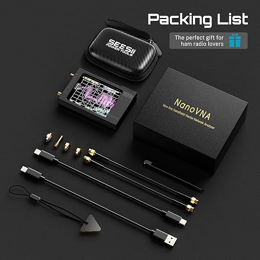SEESII NanoVNA-H Antenna & Vector Network Analyzer 9KHz-1.5GHz with 2.8" EVA Protective Case, Waterproof & Shockproof, Measures S-Parameters, SWR, Phase, Delay, Smith Chart, HW3.7