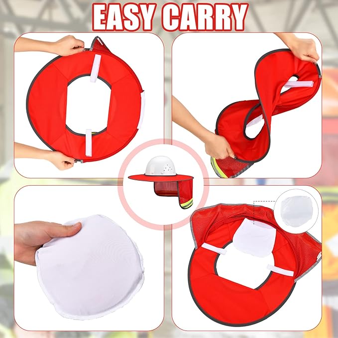 SATINIOR 2 Pcs Sun Hard Hat Neck Protection High Visibility Full Brim Mesh Sun Protection and Neck Gaiter Bandana Face Scarf for Construction Helmet Hard Hat Accessories, Reflective(Red)