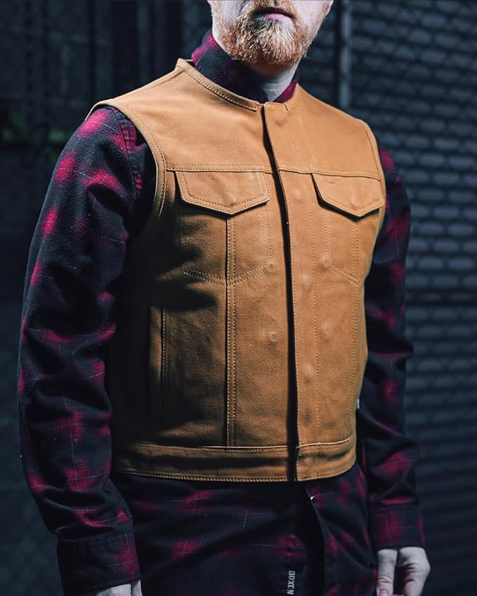 First Mfg Co - Lowside - Mens Motorcycle Biker Riding Canvas, Leather, Twill, Perforated Leather Vest