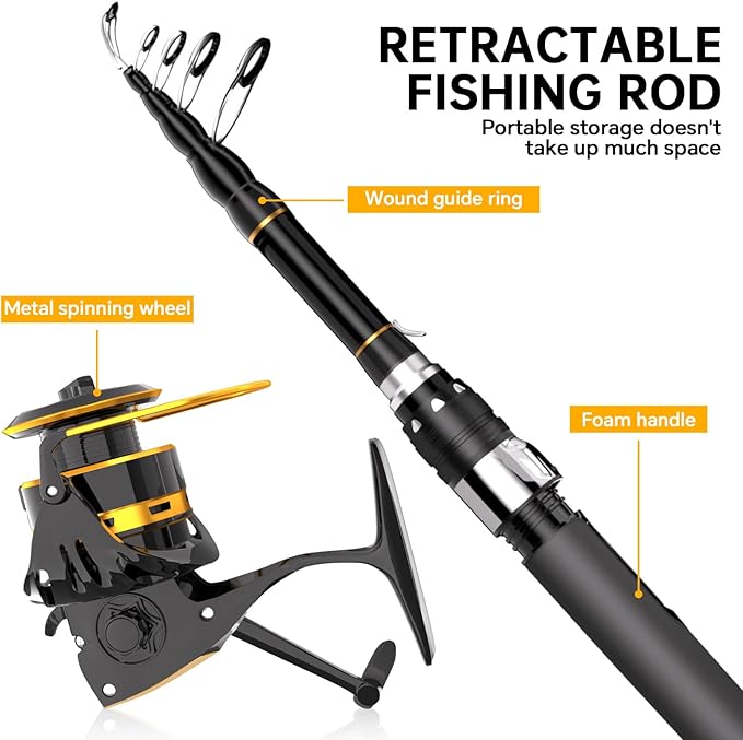 All-in-One Telescopic Fishing Rod Reel Combo Kit - 100M Line, Lures & Case for Saltwater/Freshwater