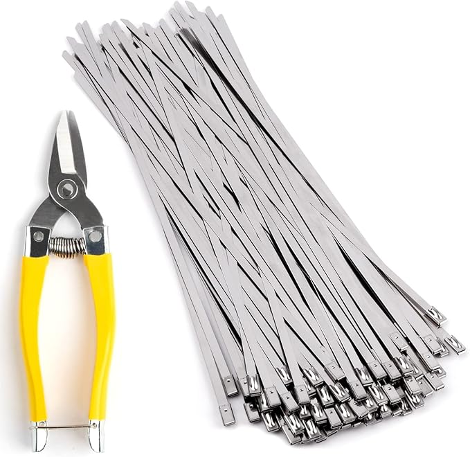 Heavy Duty Stainless Steel Zip Ties, 11.8 Inch 100 Pcs Uv Resistant Metal Cable Ties With Cutting Tool For Machinery, Chain Fence Parts, Barbed Wire Rolls, Outdoor Poultry Fence Repairs, Etc.