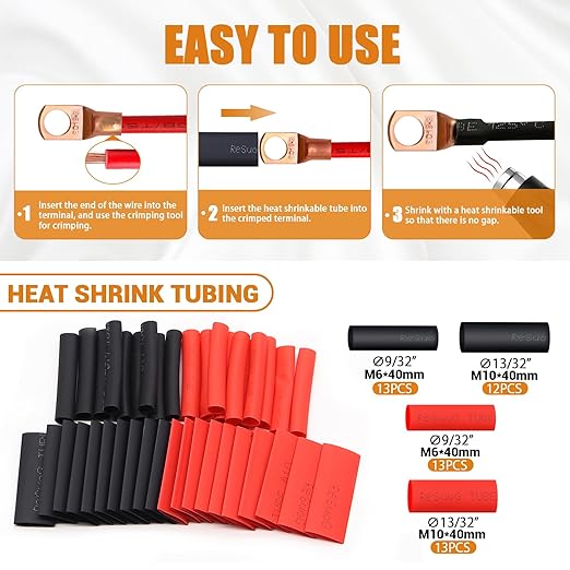 mankk 180PCS Copper Wire Lugs AWG 2 4 6 8 10 12 14 16 Gauge Battery Terminal Connectors Battery Cable Ends Connectors Copper Ring Terminal Kit with Heat Shrink