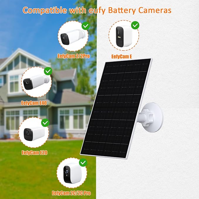 7W Solar Panel Compatible with Eufycam, USB-C Solar Charger for 5V Battery Cameras, IP66 Waterproof, 360° Adjustable Mount, 9.8ft Charging Cable, 2 Pack
