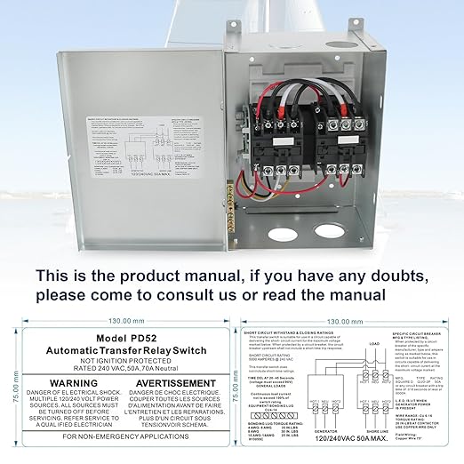 RV Automatic Transfer Switch, 120/240 VAC, 50 Amp, Automatic Transfer Relay Switch for RV, Speedboats