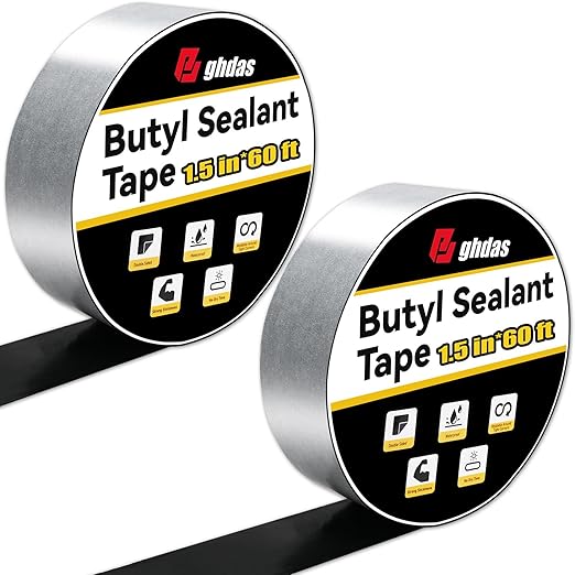 2 Pack Butyl Sealant Tape 1 1/2" X 60' - Double Sided - Black Vapor Barrier Butyl Tape for Wall of Crawl Space, Rv Windows, Deck Boat, Crawlspace (Waterproof, Weatherproof)