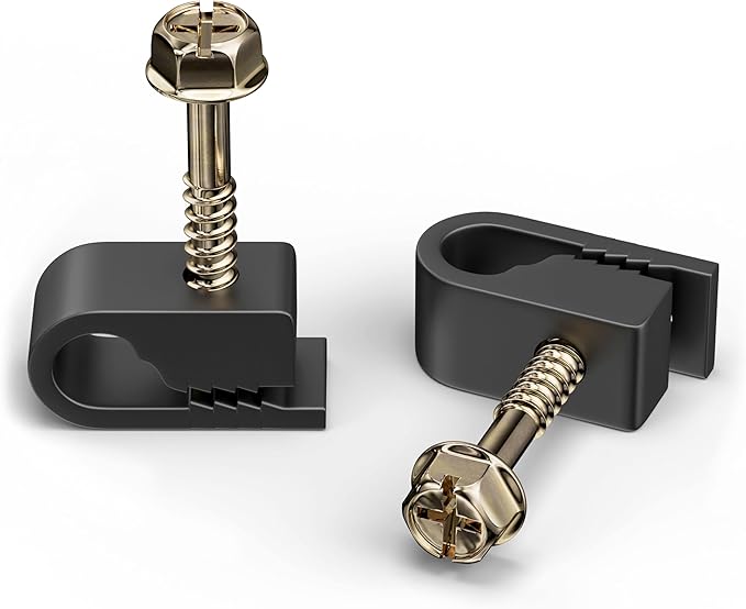 THE CIMPLE CO Wire Clips, Single Cable Wall Clip, Coaxial, Cat6, Electrical Wire, Ethernet, 1/4 in (6 mm) Screw Fastener, 10 Pack, Black