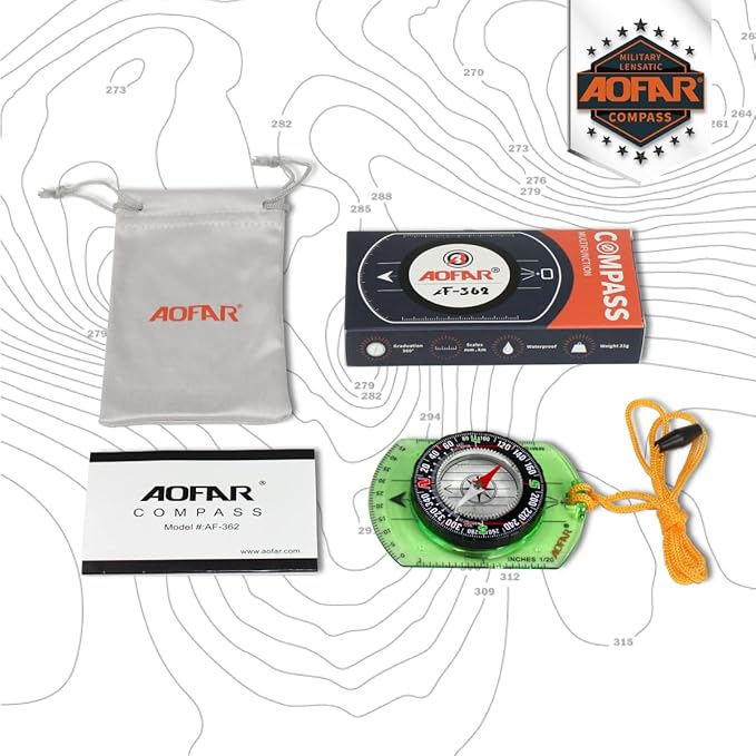 AOFAR Orienteering Compass AF-362 for Hiking and Navigation, Professional Field Compass for Map Reading and Survival, Lightweight