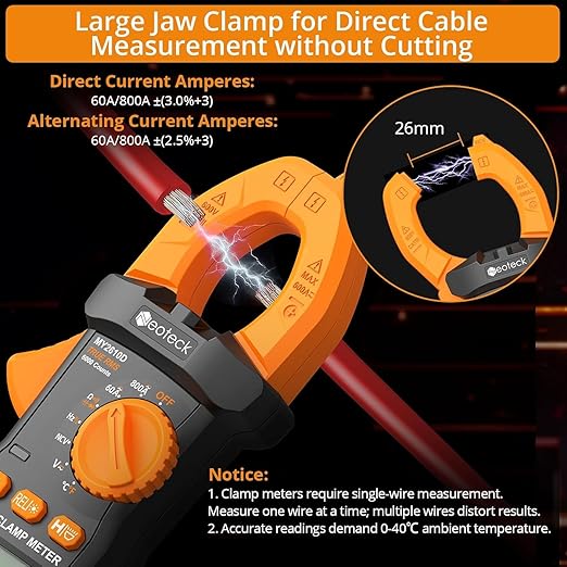 Neoteck Clamp Meter 6000 Counts Clamp Multimeter 800A AC/DC Current&Voltage Multimeter with TRMS Capacitance Continuity Resistance NCV Diode Frequency for Home Electrical,Automobile,Industrial,HVAC