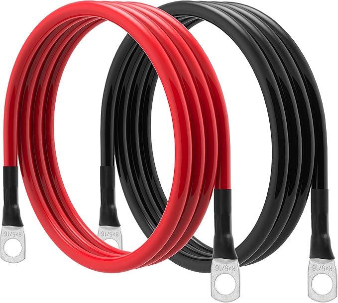 8 AWG Battery Cable 8 Gauge Power Inverter Cables with 5/16 Inch Lugs Both Ends for Solar Boat Marine RV Car 2 Pack (3FT)