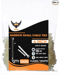 Small Zip Ties 4 inches, Clear White, 1000 Pack, Multi-Purpose, Tiny Zip Ties, UV Rated Mini Cable Ties for Cable Management, Indoors and Outdoors use - by Nirah