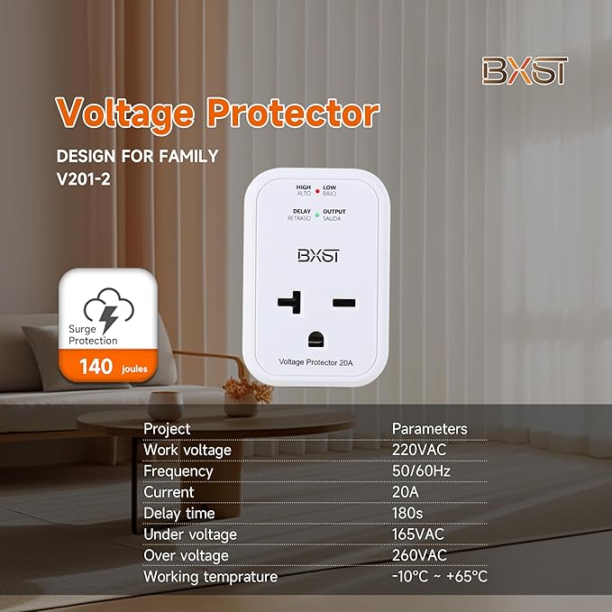 BXST Single Outlet Surge Protector for Refrigerator/Air-Conditioner/Smart TV Small Wall Outlet Power Surge Plug in Voltage Protector for Home Appliance 140J 4400W（2 Pack）
