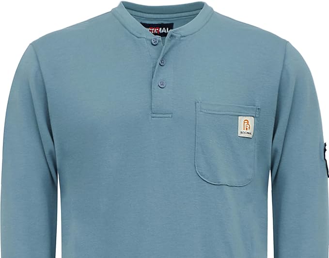 BOCOMAL FR Shirts Henley 7oz Midweight Fire Resistant Clothing NFPA2112 CAT2 Men's Flame Retardant Work Shirt