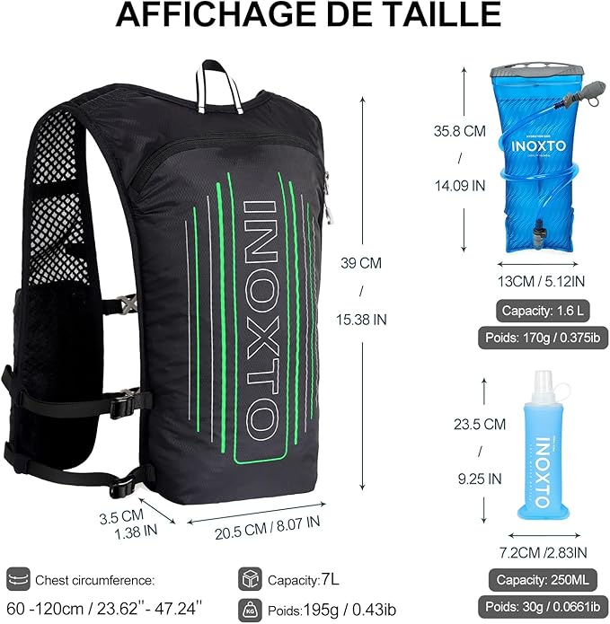 INOXTO Running Hydration Vest Backpack,Lightweight Insulated Pack with 1.5L Water Bladder Bag Daypack for Hiking Trail Running Cycling Race Marathon for Women Men