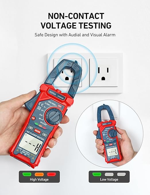 AstroAI Digital Clamp Meter Multimeter 2000 Counts Amp Voltage Tester Auto-ranging with AC/DC Voltage, AC Current, Resistance, Capacitance, Continuity, Live Wire Test, NCV, Blue (Pack of 2)