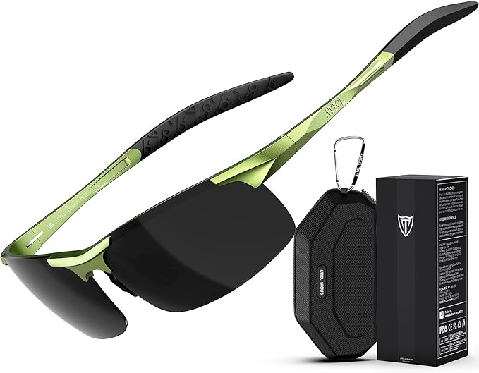 ATTCL Polarized Sunglasses Men Sports: UV Protection Anti Glare Wrap Around Lightweight Metal Driving Fishing Golf Running