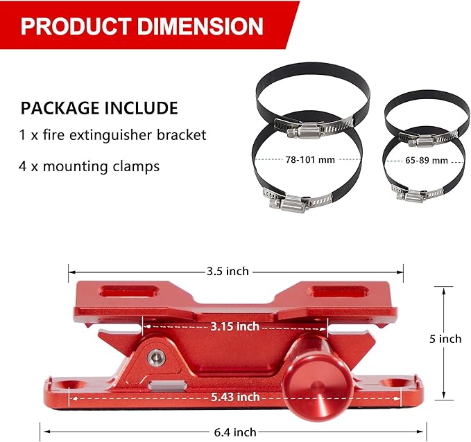 Quick Release Fire Extinguisher Mount - Aluminum Adjustable UTV Roll Bar Fire Extinguisher Holder Mounting Bracket Compatible with Jeep Wrangler TJ JK JL JKU Polaris RZR Ranger Can-Am X3, Red