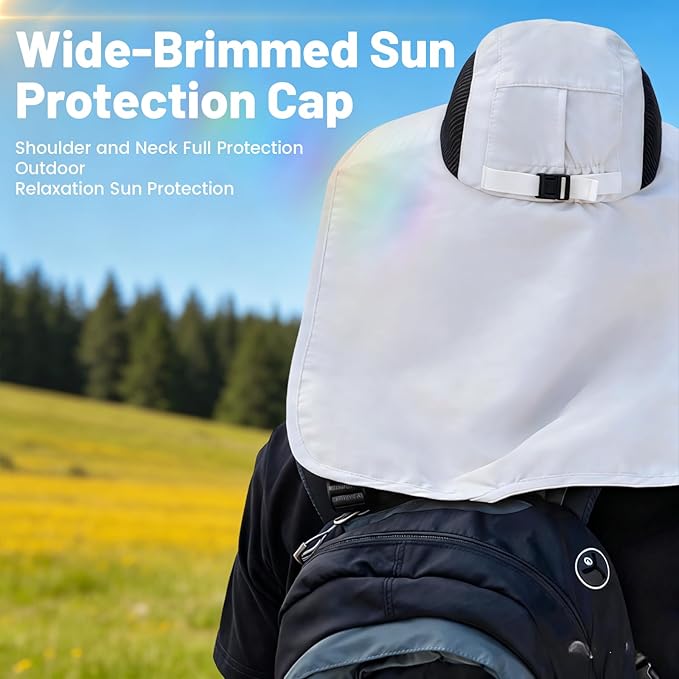 Solar Fan Hat Wide Brim Hat with Fan Sunscreene Neck Flap 3-Speed Outdoor Sun Hat for Fishing,Hiking,USB Solar Charging