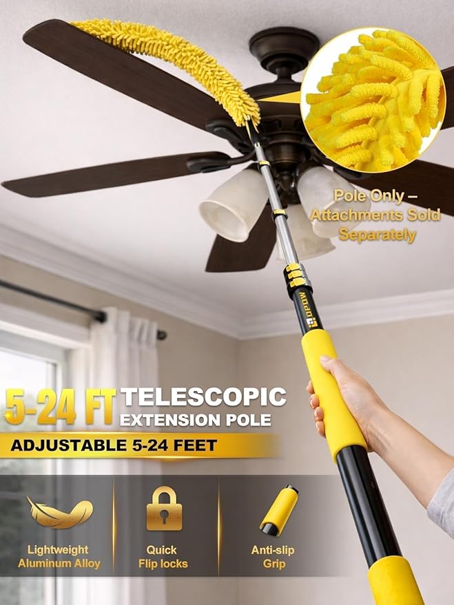 4.8-24ft Professional Extension Pole - 30ft Maximum Reach for Commercial & High Residential Use - Extra-Thick Aluminum with Quick-Release Clasps