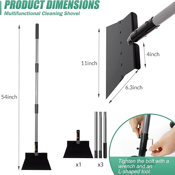 Suchtale Garden Flat Shovel,Floor Scraper, Heavy Duty Multifunctional Outdoor Cleaning Shovel with 54 Adjustable Long Handle, Ideal for Weed Removal, Lawn Edging,Trenching & Ice Scraping