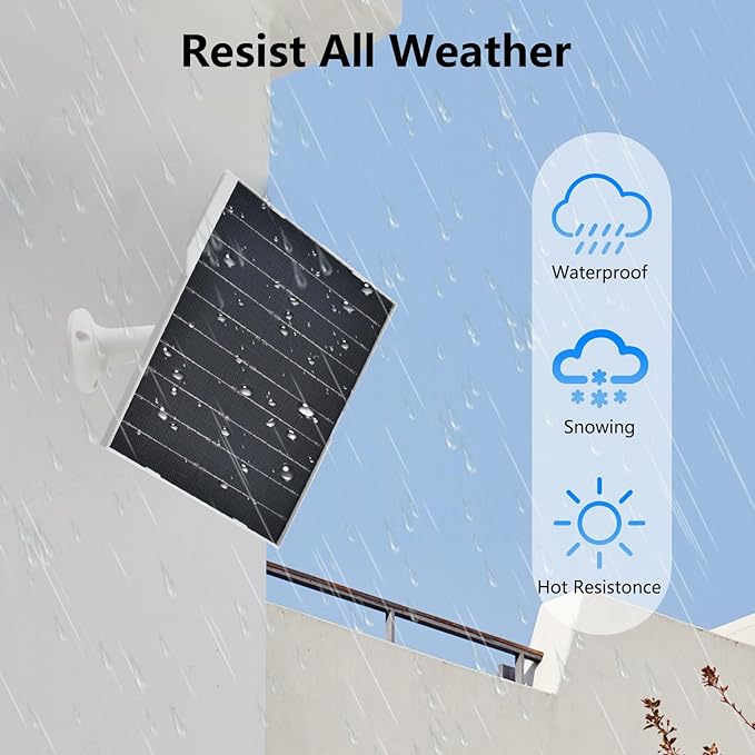 9W Solar Panel for Security Cameras, IP65 Waterproof with 360° Bracket & 9.8FT Cable, 5V Solar Power for Rechargeable Battery Cameras (USB-C/Micro USB)