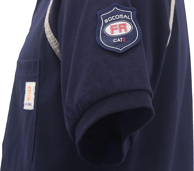 BOCOMAL FR Shirts 5.5oz Light Weight Henley and Short Sleeve Flame Resistant/Fire Retardant Clothing Shirt