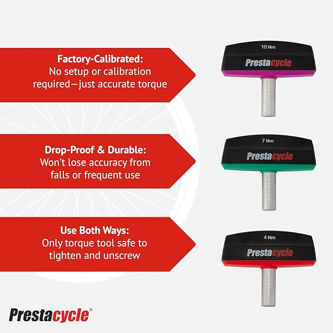 Prestacycle Pro TorqKeys 12Nm T-Handle Torque Limiting Tool – Torque Wrench Bit with Ergonomic Low-Profile Grip, Magnetic 1/4" Hex Bit Retention, Durable Zinc Shaft