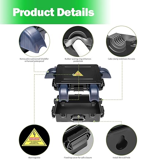 Small Outdoor Electrical Box (Inner 7.3 * 5.1 * 1.6) with Clear Waterproof Shield,Waterproof Extension Cord Cover,Weatherproof Connection Box with 4 Cable Entry for Plug,Connector(2PCS,Black)