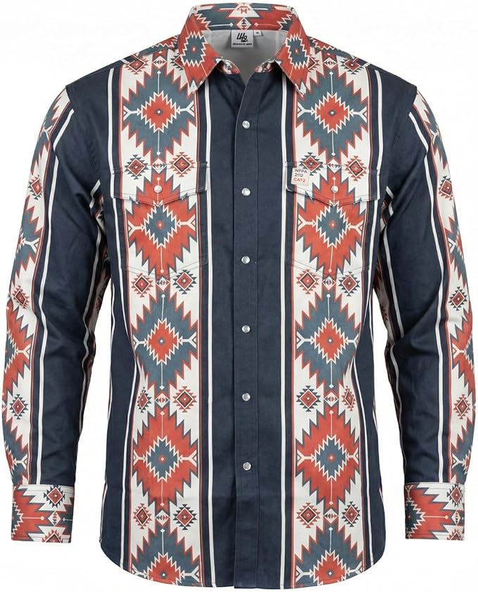 WoahBros FR Shirts for Men, 8oz Midweight Flame Resistant Welding Shirt, 100% Cotton, Pearl Snap Buttons - CAT2/NFPA2112