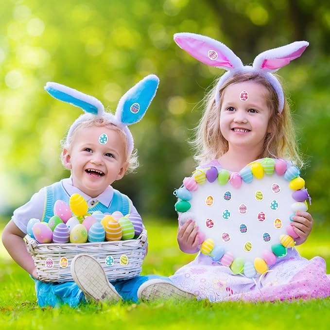 JarThenaAMCS 2400Pcs Easter Egg Mini Sticker Colorful Paper Decals 6 Egg Styles Self-Adhesive Stickers for Spring Holiday Envelopes Scrapbook Gifts DIY Supplies, 0.4 x 0.5 in