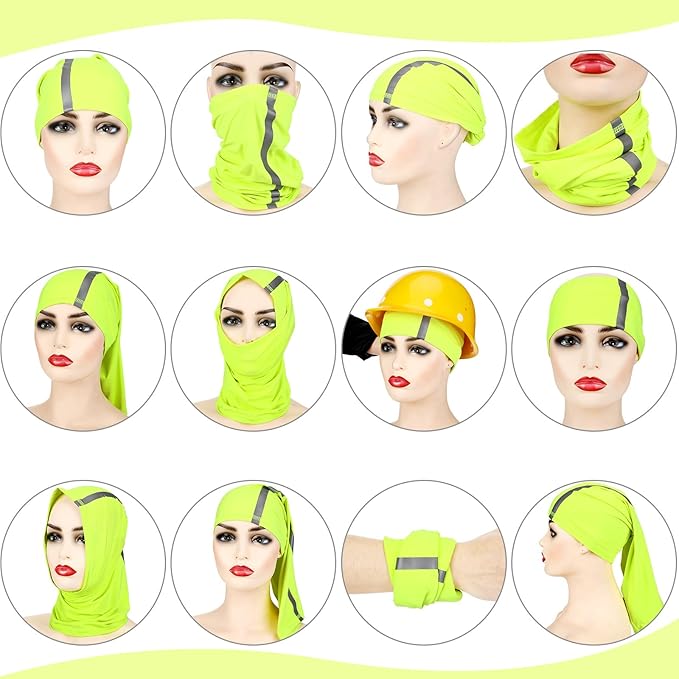 SATINIOR 4 Pcs Neck Gaiter for Men Reflective Face Mask Cover, UV Sun Protection Neon Balaclava Hi Vis Bandana for Work