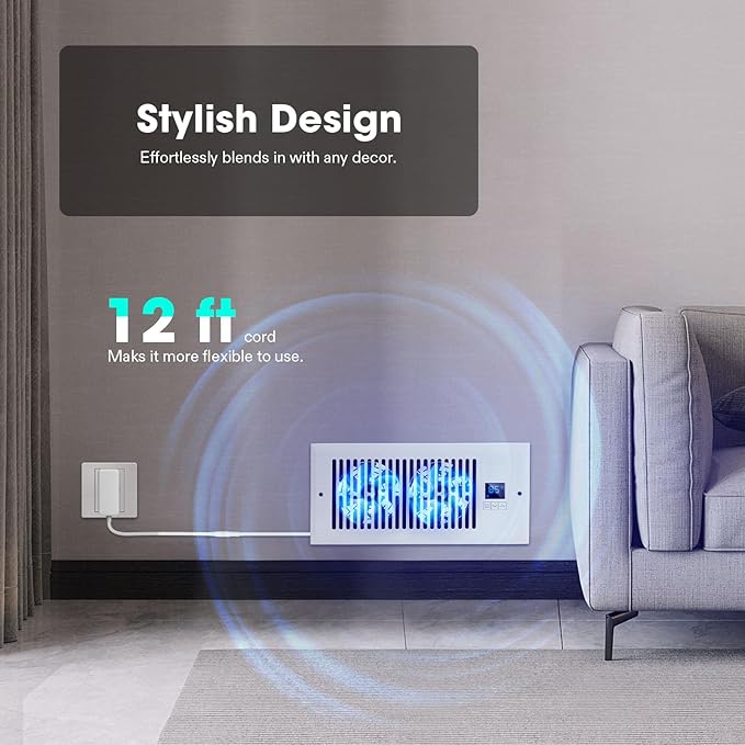 VIVOSUN Quiet Register Booster Fan for 𝟒" 𝐱𝟏𝟎" Holes, Cooling Heating Vent with Intelligent Thermostat Control, 10-Speeds Increase Airflow Booster Fan for Bedroom & Attic, Matte White