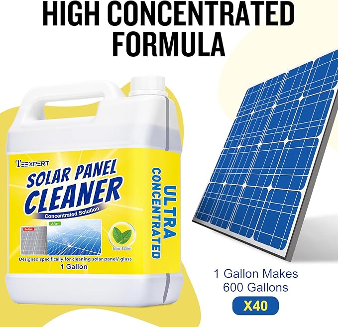 Teexpert Solar Panel Cleaner (1Gallon Makes 600 Gallons), Ultra Concentrated Glass & Solar Panel Cleaning, Pro Quick Dry Streak-Free Remove Dirt, Dust, Droppings, Fingerprints, Oils & Water Spots
