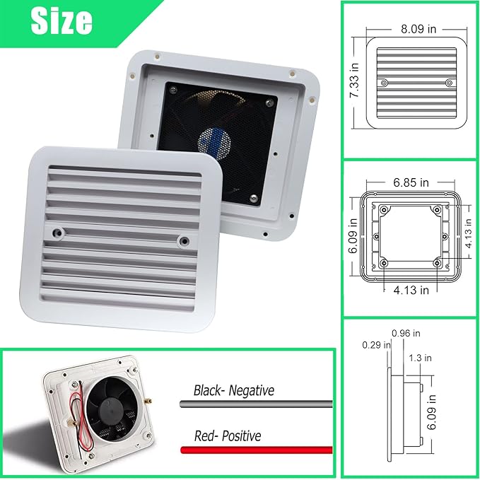 AUTOXBERT RV Side Vent Fan, 2.4W 12V One-Way Silent Wind Air Ventilation Exhaust Fan for Caravan, Motorhome, Camper, White