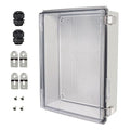 Zulkit Junction Box,IP67 Waterproof Electrical Box Hinged Clear Cover Stainless Steel Buckle Plastic Enclosure for Project w Mounting Plate Wall Bracket and 2 Cable Gland 15"x11"x5.1"/380x280x130mm
