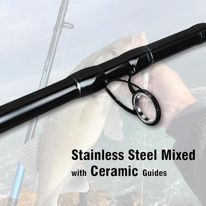 Fiblink 4-Piece 7-Feet Carbon Fiber Boat Fishing Rod Spinning Travel Portable Rod Tournament Fishing Pole for Fresh & Saltwater
