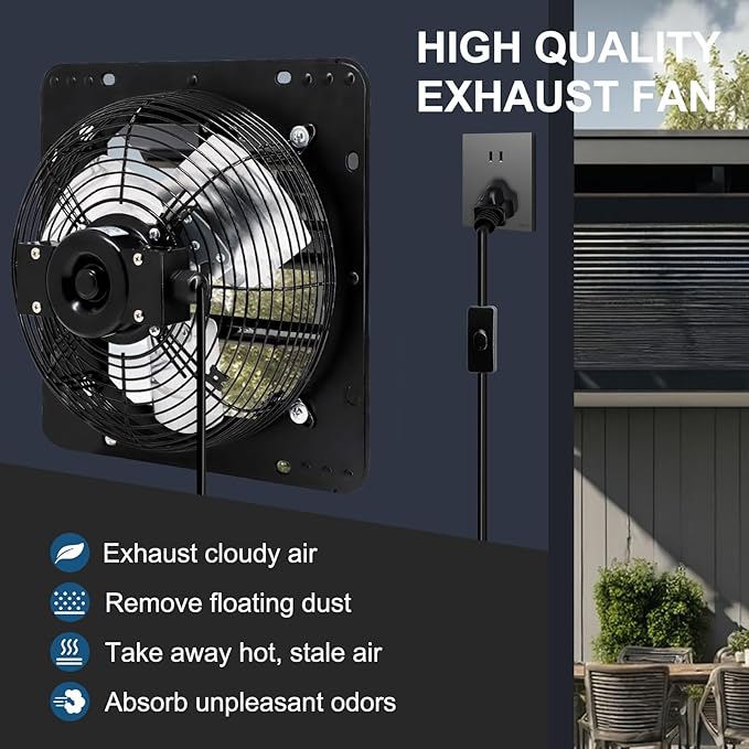 Criditpid 10 Inch Shutter Exhaust Fan, Wall Mounted Exhaust Fan for Gable, Shed, Garage, Basement, Kitchen, Attic, Greenhouse Ventilation, Use the High-Speed & Low-Noise Pure Copper Motor, 647CFM.