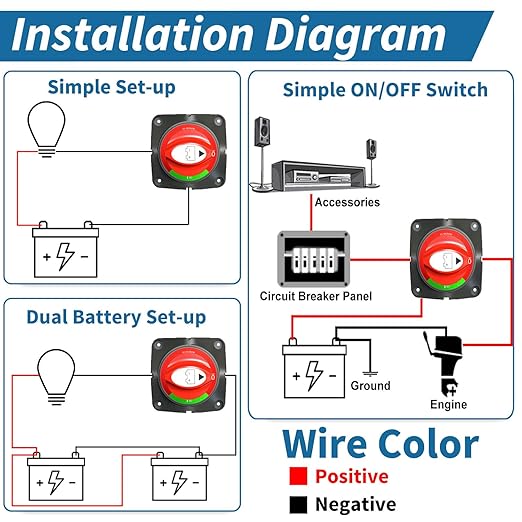 Battery Disconnect Switch 12V Master,12V-48V Battery Shut Off Switch 275Amps High Current for Car Marine Boat RV Vehicles(On/Off)