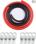 2 Gauge Battery Power Cable (2 Feet Black, 2 Feet Red) - 2 AWG Copper Clad Welding Wire with M8 & M10 SC Connector Lugs for Car, Camper, RV, Solar Low Voltage Wiring