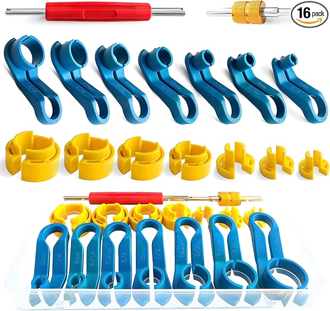16 PCS AC Fuel Line Disconnect Tool Set, Portable Car AC Fuel Line Disconnect Removal Tool Set with Storage Box, Durable 1/4 3/8 1/2 5/8 3/4 7/8 5/16 Inch Remover Tool Kit
