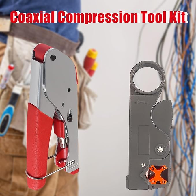 Coax Cable Crimper Tool Kit with 20pcs F Type RG59 RG6 Compression Connectors Coaxial Cable Stripper Coaxial Cable Compression Tool Kit